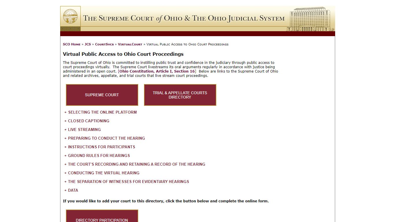 Virtual Public Access to Ohio Court Proceedings - Supreme Court of Ohio